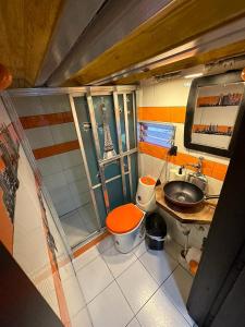 a small bathroom with a toilet and a sink at Habitación con baño privado en aparthotel in Manizales