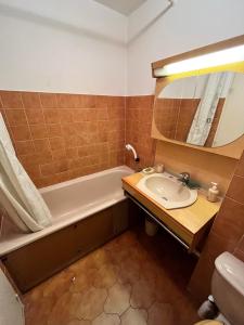 a bathroom with a sink and a bath tub at Studio climatisé avec jardin et plage à 250m in Saint-Mandrier-sur-Mer