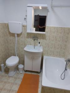 een badkamer met een toilet, een wastafel en een bad bij Anja Apartman in Novi Sad