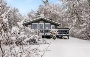 a cabin in the snow with snow covered trees at 2 Bedroom Awesome Home In Thyholm in Thyholm