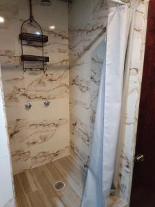 a bathroom with a shower with marble walls at PentHouse con Roof Garden Privado Aeropuerto CDMX in Mexico City
