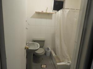 La petite salle de bains est pourvue de toilettes et d'un lavabo. dans l'établissement Hostal Ribera de Quitor, à San Pedro de Atacama