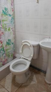 een badkamer met een toilet en een wastafel bij Hostal Ribera de Quitor in San Pedro de Atacama