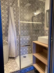 ein Bad mit einer Dusche und einem Waschbecken in der Unterkunft La Maison Du Parc 1er étage in Balaruc-les-Bains