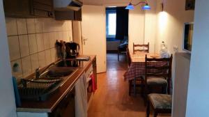 uma cozinha com um lavatório e uma bancada em worker-flat em Gelsenkirchen