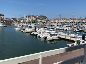 a bunch of boats docked in a harbor at Bel Appartement Duplex 4 pièces avec Vue sur Port et Terrasse - FR-1-487-314 in Dives-sur-Mer +8 photos