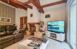 a living room with a couch and a tv and a fireplace at Stunning Home In Dolus-dolron With Private Swimming Pool, Can Be Inside Or Outside in Dolus-d'Oléron