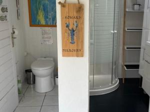 a bathroom with a toilet and a shower at Maison de charme 3* avec WIFI, jardin clos, véranda, à 350m du port à Perros-Guirec - FR-1-368-254 in Perros-Guirec +12 photos