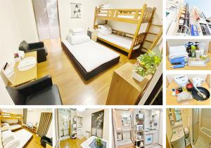 Postel nebo postele na pokoji v ubytování PetitHotel017全室ミニキッチン付きファミリルーム 飲食街中心 阿波踊り会館7分 文理 徳島大学 アスティとくしま車8分