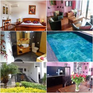 a collage of photos of a hotel room with a swimming pool at Royal Ho in Grand Baie