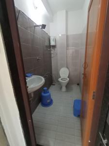 AkteshwarにあるHR Homestayの小さなバスルーム(トイレ、シンク付)
