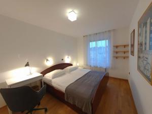um quarto com uma cama, uma secretária e uma cadeira em Apartment Eva Tour As Ljubljana em Ljubljana