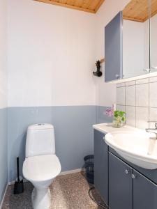Un baño con un inodoro blanco y un lavabo. en Sinikallio | Paajoen Vuokramökit, en Himos 42 fotos más