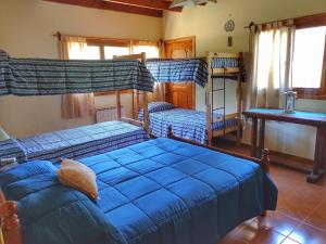 a bedroom with two bunk beds and a blue bed at Posada del Ñireco in San Carlos de Bariloche