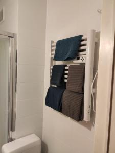 un bagno con un portasciugamani accanto al water di Gaviota a Middelkerke Altre 53 foto