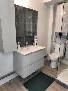 een badkamer met een wastafel en een toilet bij L’Adorable Gayant in Waziers