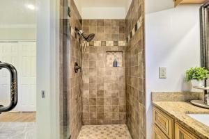a bathroom with a shower and a sink at Modern Home in Napa Area with Hot Tub and Game Room! in Petaluma +32 photos