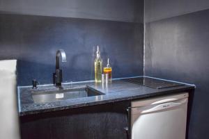 Kuchyň nebo kuchyňský kout v ubytování Studio au Moulin " Design Noir " Vue Unique