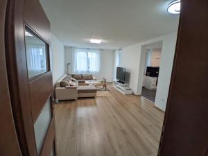 uma sala de estar com um sofá e uma televisão em Ika LuX apartmani 4* em Sjenica