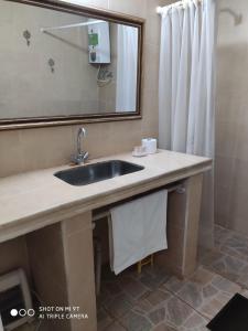a bathroom with a sink and a mirror at Parana Inn in Puerto Iguazú