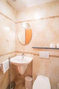 łazienka z umywalką, toaletą i lustrem w obiekcie Apartment in Malinska - Insel Krk 43327 w mieście Malinska +14 zdjęć