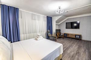 イスタンブールにあるSultan Mansionのベッド1台、薄型テレビが備わるホテルルームです。
