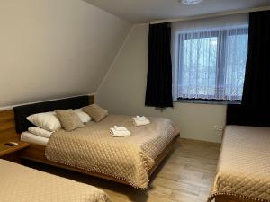 a bedroom with two beds and a window at Apartament Miś in Zakopane