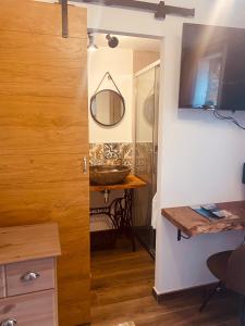 a bathroom with a sink and a mirror at Ferme U San Martinu in Sisco