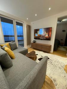 a living room with a couch and a flat screen tv at Magi - Apartment with balcony in Jahorina