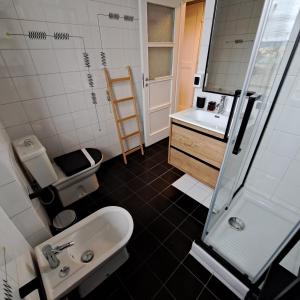 La salle de bains est pourvue d'un lavabo, de toilettes et d'une douche. dans l'établissement Apartment Corsica 11, à Florence