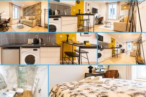 a collage of photos of a kitchen and a living room at Self Checkin Automatique - Centre-ville - AFRIQUE in La Ferté-sous-Jouarre