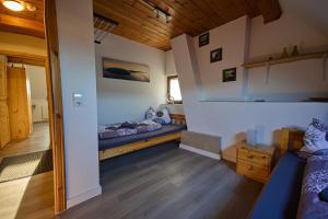 a small room with a bed and a bunk bed at Haus Rheinsheimer Scheuer in Philippsburg