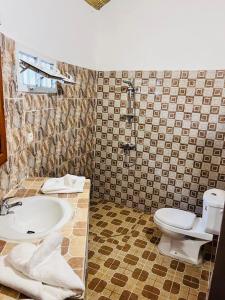 a bathroom with a sink and a toilet at Abené shuDyma lodge in Abémé