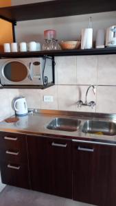 una cocina con fregadero y microondas en San Rafael Ciudad, en San Rafael 4 fotos más