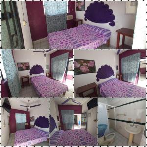 un collage de cuatro fotos de un dormitorio en Hotel Ayalamar Manzanillo, en Manzanillo
