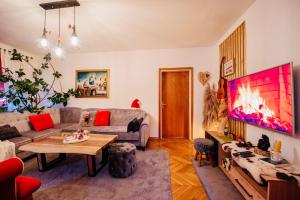 un salon avec un canapé et une télévision dans l'établissement CENTRAL Kolašin, à Kolašin