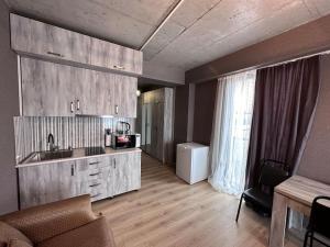 une cuisine avec un évier et un canapé dans une chambre dans l'établissement Gudauri Twins Beauty 239, à Goudaouri