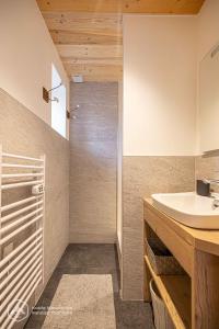 een badkamer met een wastafel en een douche bij "Le Temps Suspendu" in Termignon