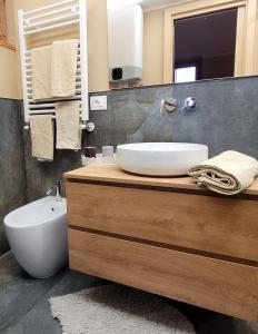 een badkamer met een wastafel en een toilet bij SAUZE D'OULX INCANTEVOLE E PANORAMICO 2 in Sauze dʼOulx