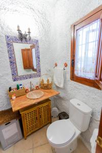 a bathroom with a toilet and a sink and a mirror at Casa cueva con encanto in Terque
