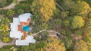 una vista aérea de una casa con piscina y árboles en Oceana - Beachfront Villa, en Mal País