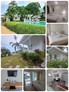 a collage of pictures of houses and a pool at White house bailan resort in Ko Chang