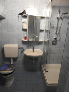 ムーラウにあるHaus Peterのバスルーム(トイレ、洗面台、シャワー付)