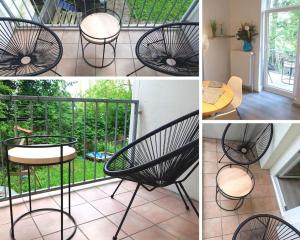 una serie de cuatro fotos de una silla y una mesa en Your Cozy Appartment in Wuppertal: Wupper-Home 2, en Wuppertal