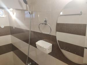 e bagno con doccia, specchio e servizi igienici. di Farsal Villa a Srinagar Altre 44 foto