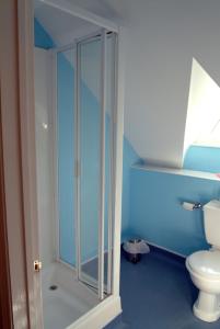W łazience znajduje się toaleta i przeszklony prysznic. w obiekcie Richmond Park Golf Club w mieście Watton