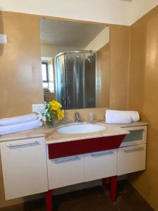 a bathroom with a sink and a mirror at Oasi Del Fiumefreddo in Fiumefreddo di Sicilia