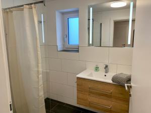 bagno con lavandino e specchio di Apartments Oliver, Axams a Innsbruck