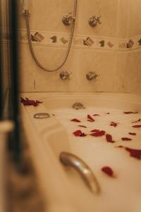 ein Badezimmer mit einer Badewanne mit Blut darauf in der Unterkunft Pousada Pinhão e Poesia in Canela