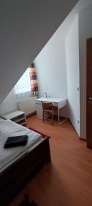 ein Schlafzimmer mit einem Bett und einem Schreibtisch in einem Zimmer in der Unterkunft Frymburk Jana in Frymburk